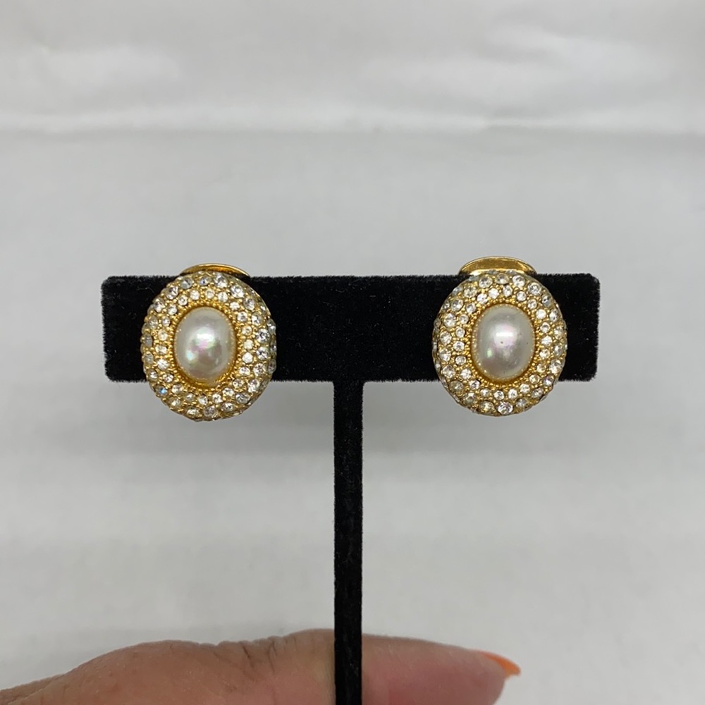Vintage Dior oval pearl and crystal earrings